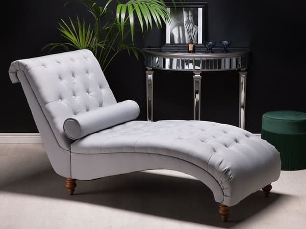Sjeselong grå fløyel Chesterfield Buttoned Moderne stue sjeselong treben