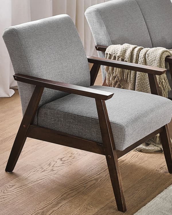 Lenestol Grå Polyester Møbeltrekk Retro Design Treramme Stue