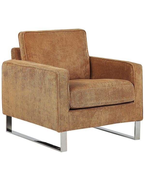 Lenestol Brun Kordfløyel Sølvfarget understell 76 x 82 x 82 cm Minimalistisk design Hvilestol Stue