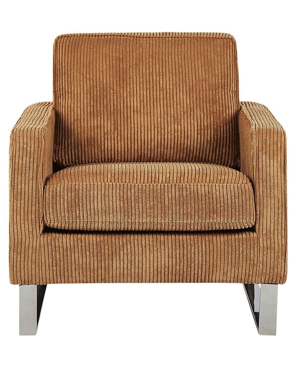 Lenestol Brun Kordfløyel Sølvfarget understell 76 x 82 x 82 cm Minimalistisk design Hvilestol Stue