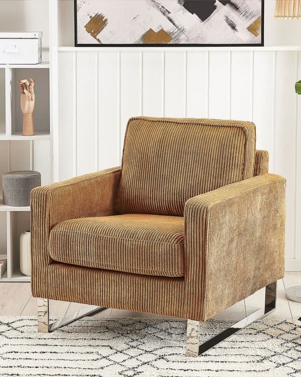 Lenestol Brun Kordfløyel Sølvfarget understell 76 x 82 x 82 cm Minimalistisk design Hvilestol Stue