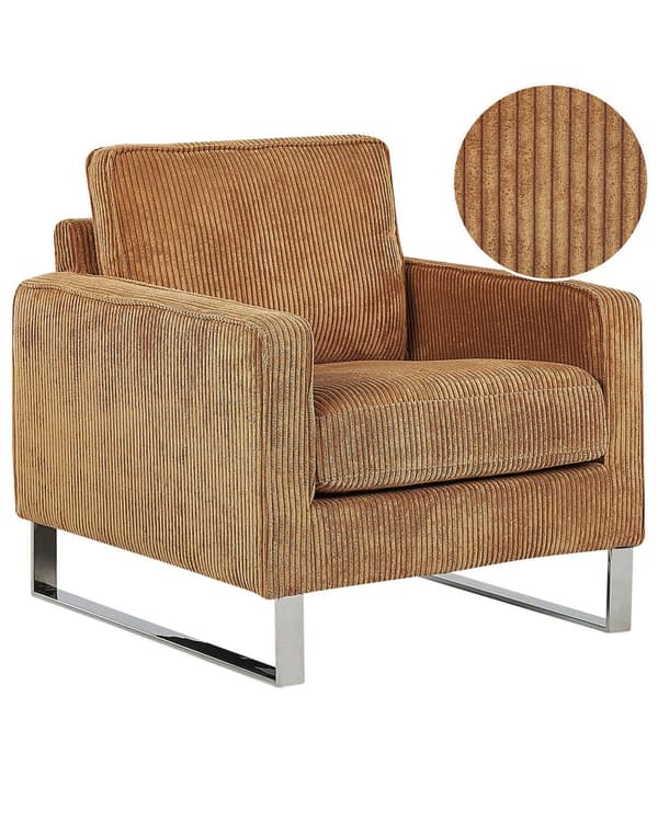Lenestol Brun Kordfløyel Sølvfarget understell 76 x 82 x 82 cm Minimalistisk design Hvilestol Stue