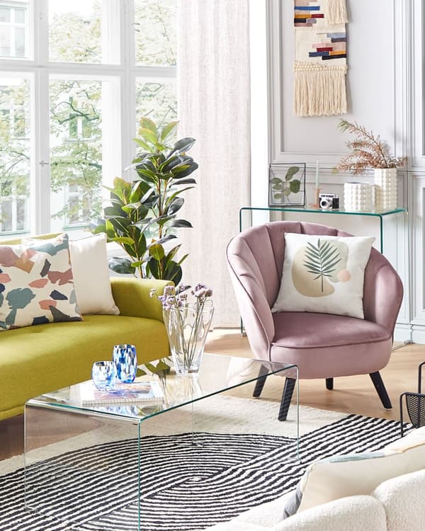 Lenestol Rosa Polstret Fløyel Glam Skjellformet rygg Glamour Moderne Stue Soverom