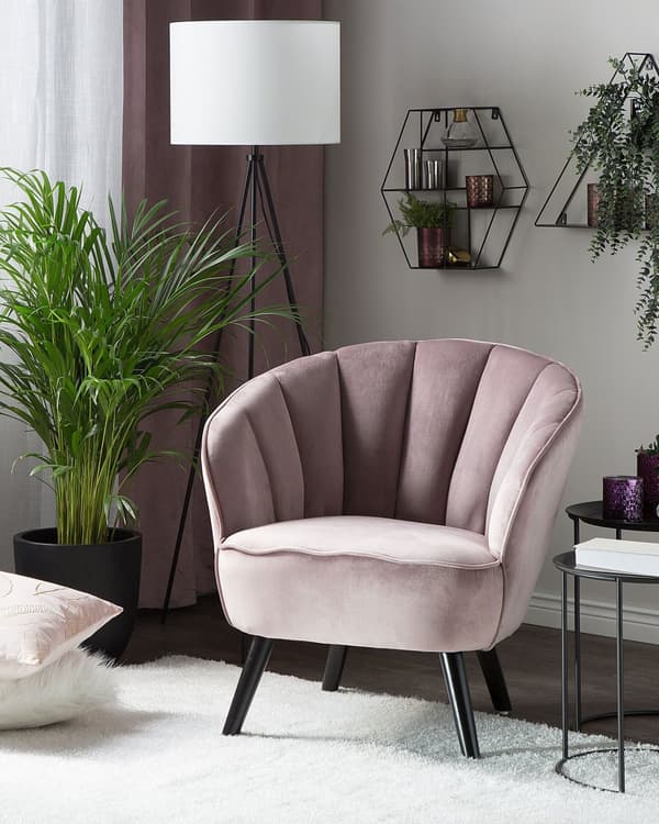 Lenestol Rosa Polstret Fløyel Glam Skjellformet rygg Glamour Moderne Stue Soverom