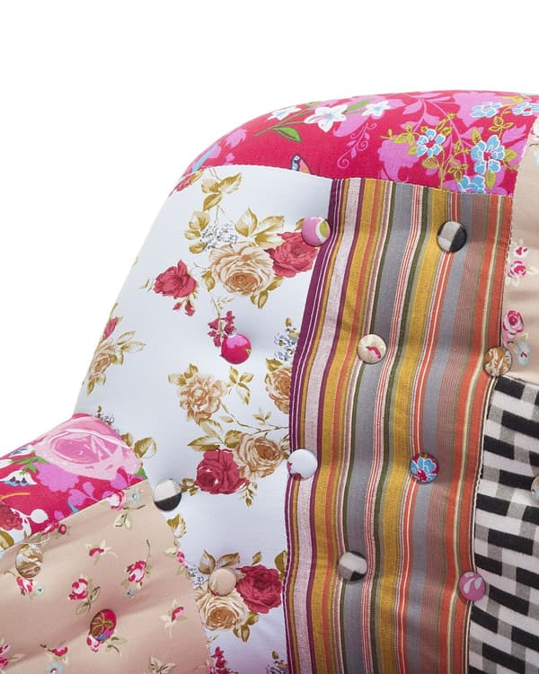 Lenestol Flerfarget rosa stoff Patchwork Klubbstol Knappetuftede treben