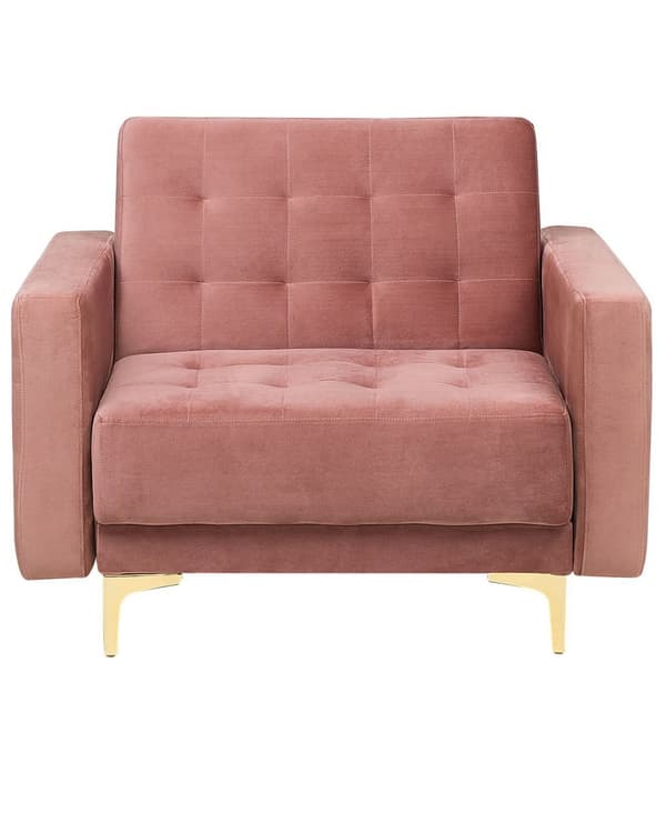 Lenestol Rosa Fløyel Justerbar rygg Metallben Dekorative knapper Moderne design Hvilestol Stue