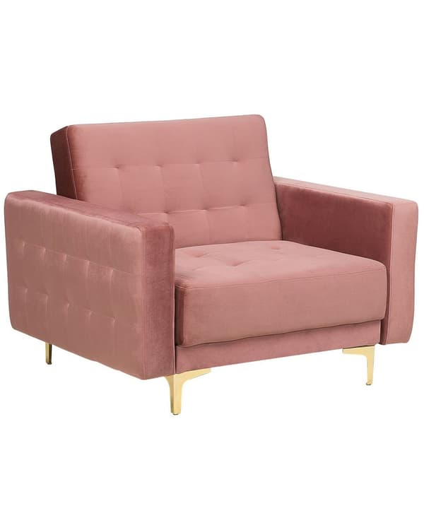 Lenestol Rosa Fløyel Justerbar rygg Metallben Dekorative knapper Moderne design Hvilestol Stue
