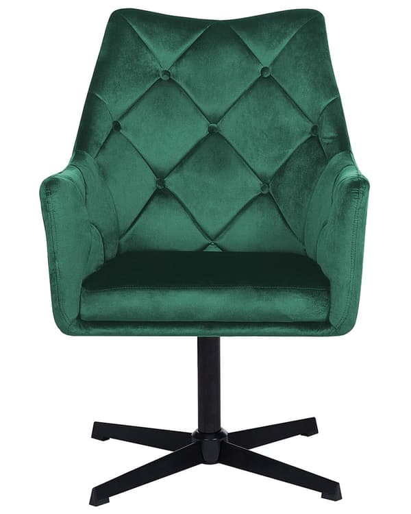 Lenestol Grønn Fløyel 73L x 61W x 95H Tufted Rygg Enkelt Metallben Glam