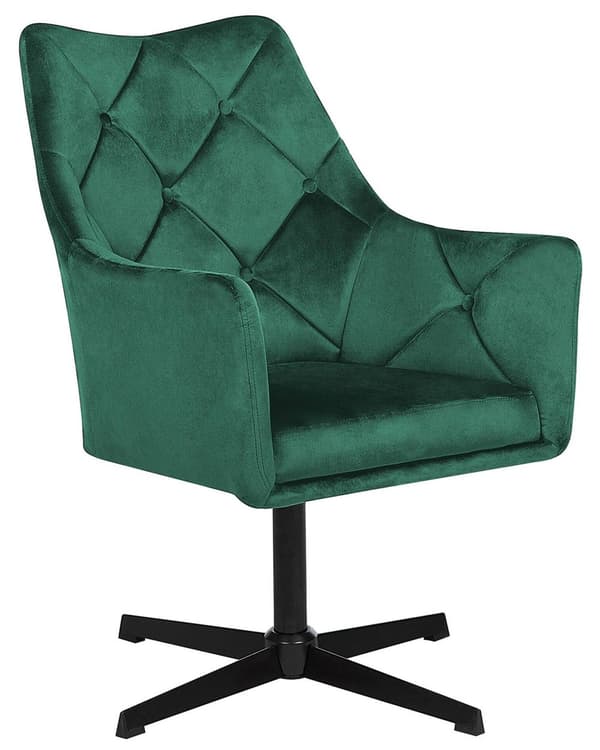 Lenestol Grønn Fløyel 73L x 61W x 95H Tufted Rygg Enkelt Metallben Glam