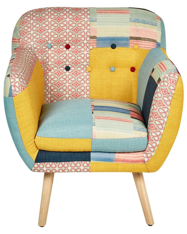 Lenestol Flerfarget stoff Patchwork møbeltrekk Knappet Retro Klubbstol Retrostil