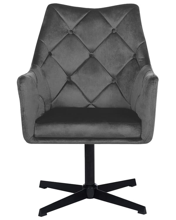 Lenestol Grå Fløyel 73L x 61W x 95H Tufted Rygg Enkelt Metallben Glam