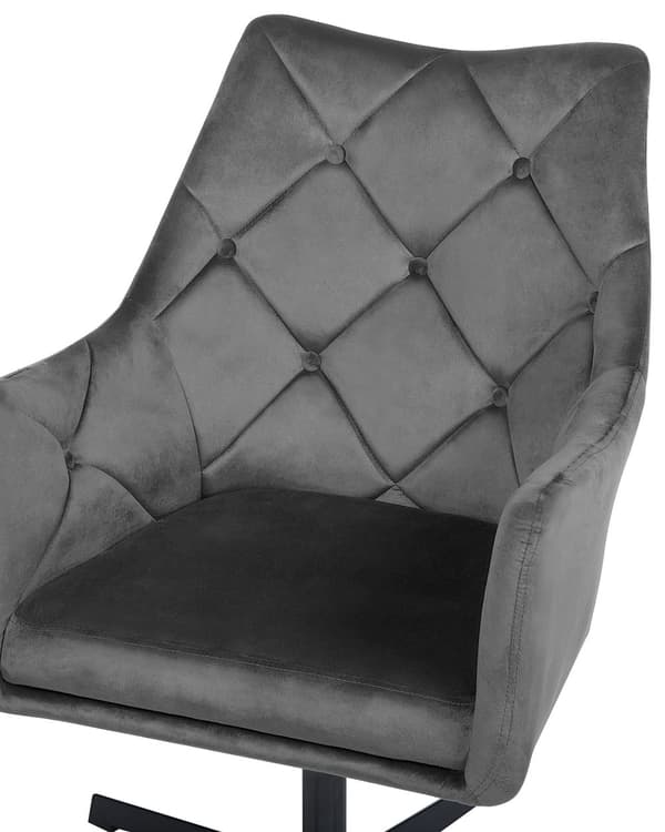 Lenestol Grå Fløyel 73L x 61W x 95H Tufted Rygg Enkelt Metallben Glam