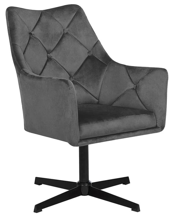Lenestol Grå Fløyel 73L x 61W x 95H Tufted Rygg Enkelt Metallben Glam