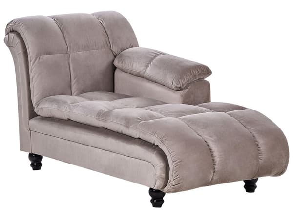 Venstrehånds sjeselong Taupe polyestertrekk Biscuit polstring Svarte ben Moderne Design