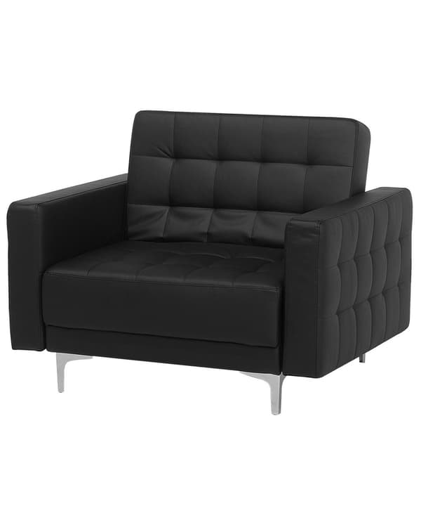 Lenestol Svart Imitert skinn Justerbar rygg Metallben Dekorative knapper Moderne design Hvilestol Stue