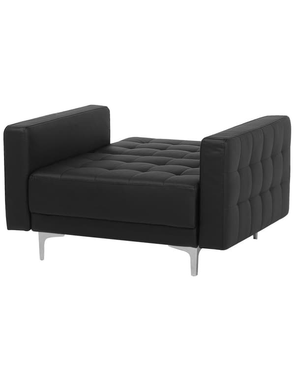 Lenestol Svart Imitert skinn Justerbar rygg Metallben Dekorative knapper Moderne design Hvilestol Stue