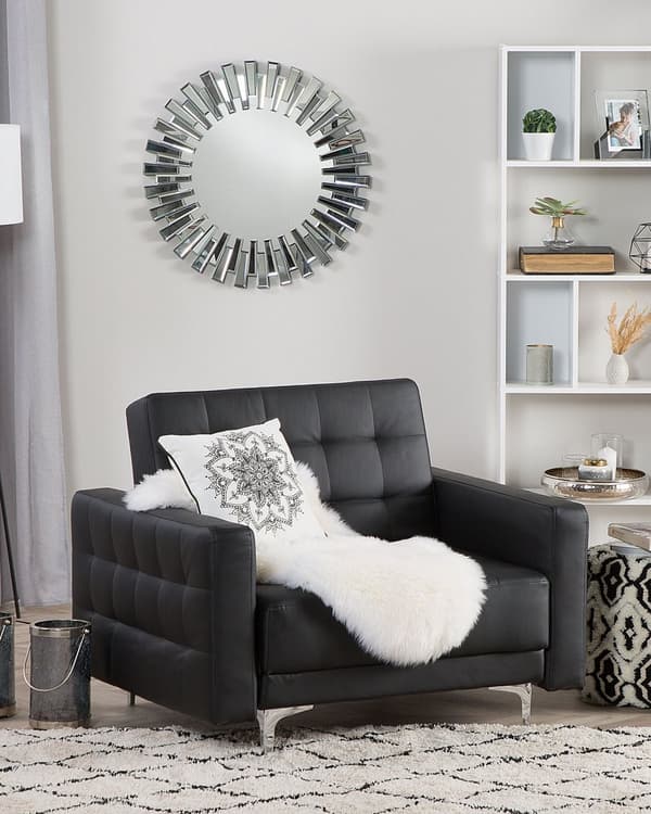 Lenestol Svart Imitert skinn Justerbar rygg Metallben Dekorative knapper Moderne design Hvilestol Stue