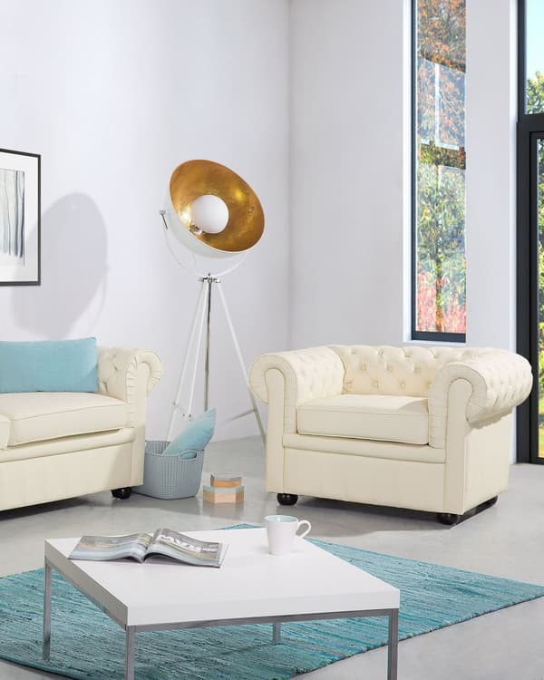 Chesterfield Lenestol Beige Ekte Skinn Moderne