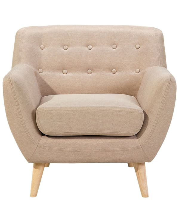 Lenestol Stol Beige tuftet rygg Lette trebein Tykt polstret Stue Barnehage