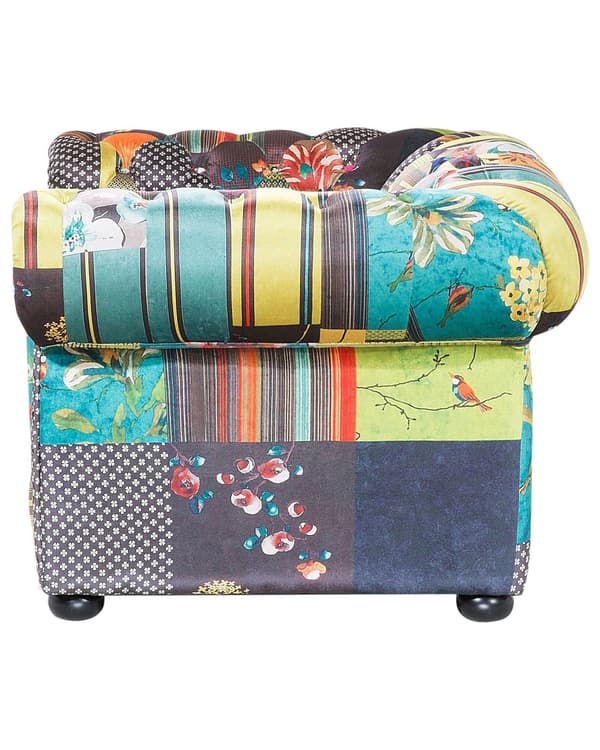Lenestol Grønn Gul Stoff Tuftede Armer Gul Patchwork Eklektisk