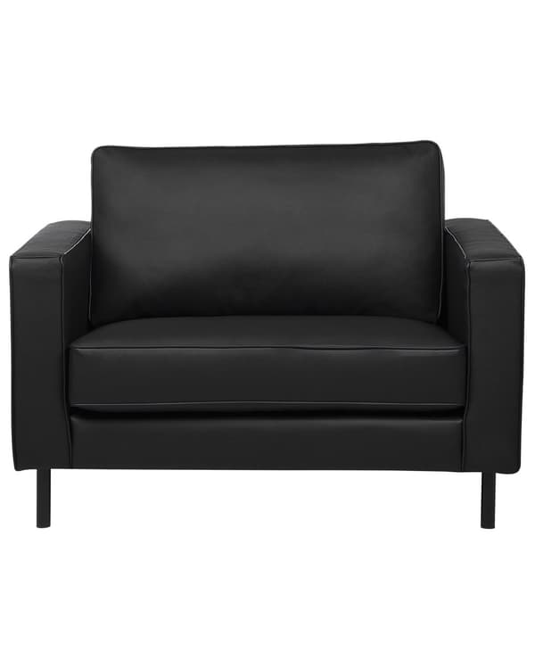 Lenestol Svart Spalteskinn Minimalistisk Stue Aksentstol Svarte Ben Skinnearm