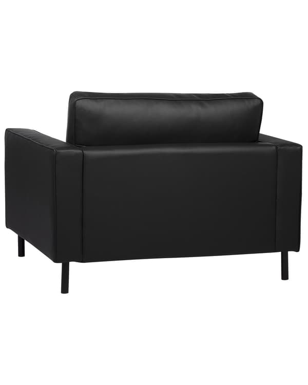 Lenestol Svart Spalteskinn Minimalistisk Stue Aksentstol Svarte Ben Skinnearm