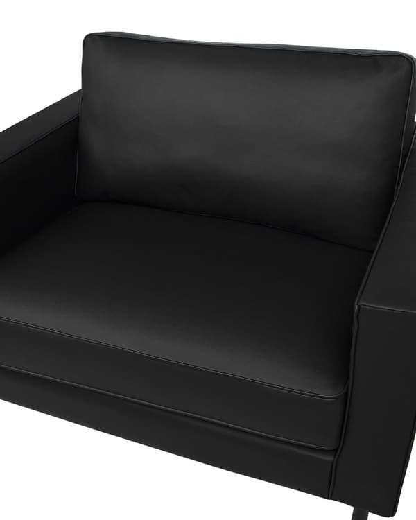 Lenestol Svart Spalteskinn Minimalistisk Stue Aksentstol Svarte Ben Skinnearm