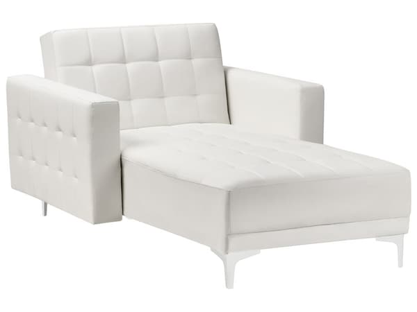 Sjeselong Hvit Imitert skinn Justerbar rygg Sovefunksjon Metallben Dekorative knapper Moderne design Stue