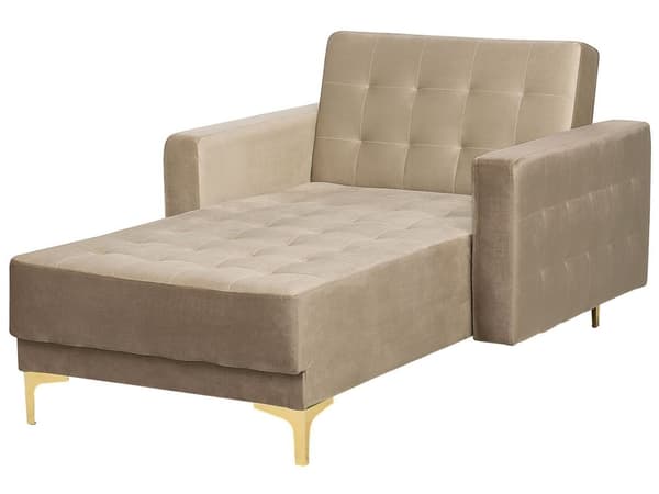 Sjeselong Beige Fløyel Justerbar rygg Sovefunksjon Metallben Dekorative knapper Moderne design Stue