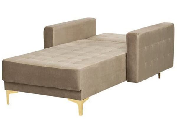 Sjeselong Beige Fløyel Justerbar rygg Sovefunksjon Metallben Dekorative knapper Moderne design Stue