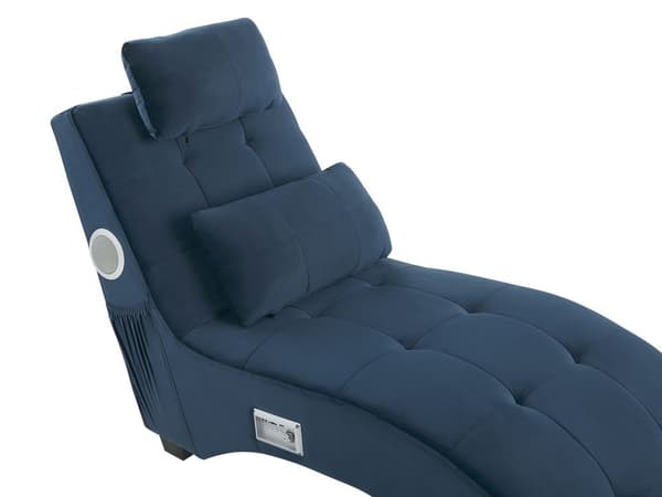 Sjeselong blå innebygd Bluetooth-høyttaler USB-lader moderne design buet design 1 person sofa stue