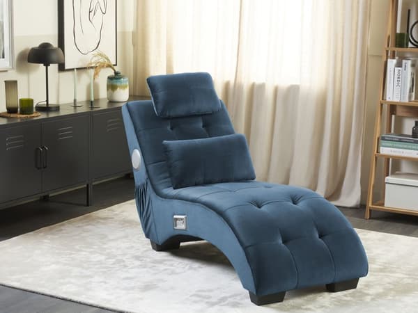Sjeselong blå innebygd Bluetooth-høyttaler USB-lader moderne design buet design 1 person sofa stue