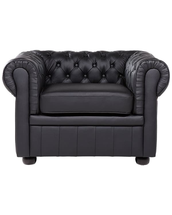 Chesterfield Lenestol Svart Ekte Skinn Moderne