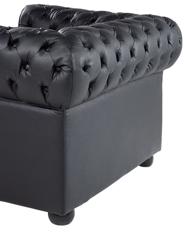 Chesterfield Lenestol Svart Ekte Skinn Moderne
