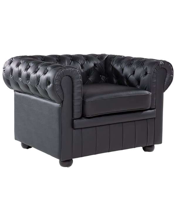 Chesterfield Lenestol Svart Ekte Skinn Moderne