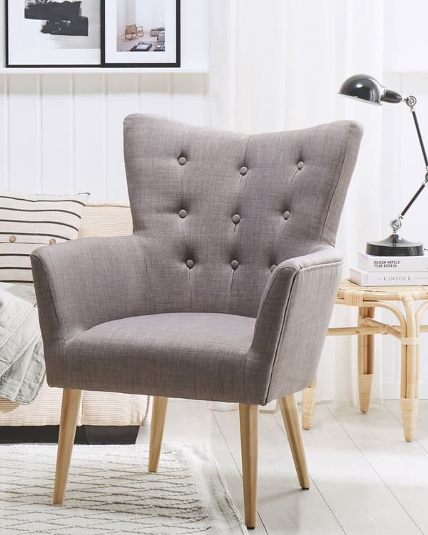 Lenestol Lysegrå Stoff Høy Møbeltrekk Knepet Treben Retro stil