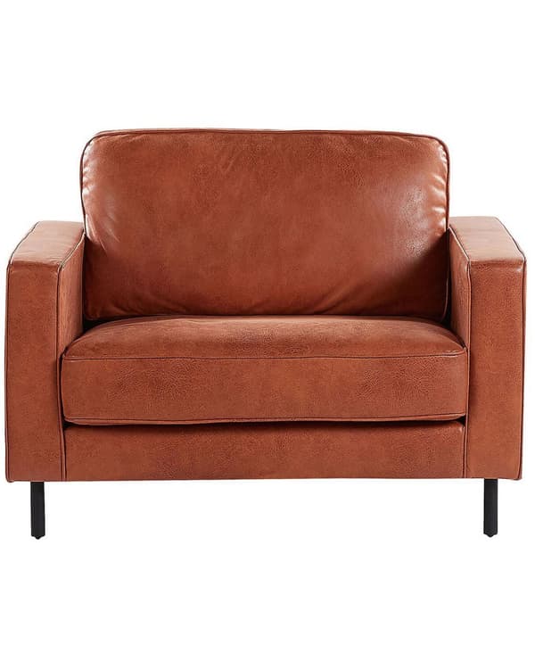 Lenestol Gull Brun Kunstskinn Retro Stue Svarte Ben Retrostil