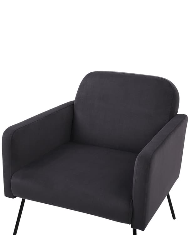 Lenestol Grå fløyel Gul fløyel Slanke svarte metallben Moderne retro stue