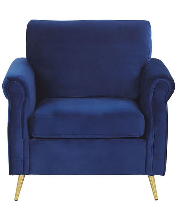 Lenestol Koboltblå Fløyel 90 x 67 x 85 cm Gullfargede ben Avtakbare sete- og ryggputer Retro og glamorøs stil Hvilestol
