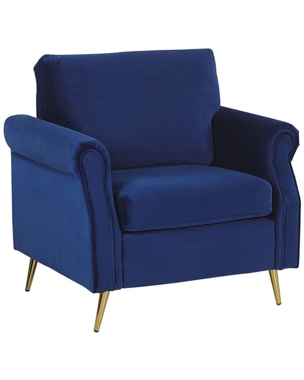 Lenestol Koboltblå Fløyel 90 x 67 x 85 cm Gullfargede ben Avtakbare sete- og ryggputer Retro og glamorøs stil Hvilestol