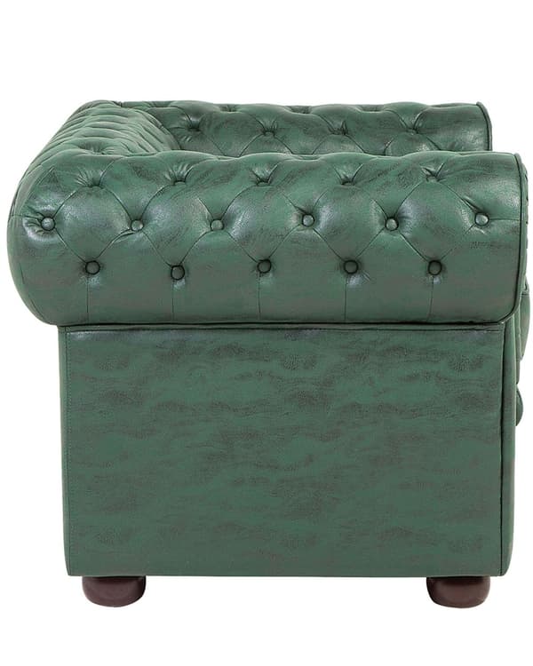 Chesterfield Lenestol Grønn Kunstskinn Møbeltrekk Mørkt Tre Ben