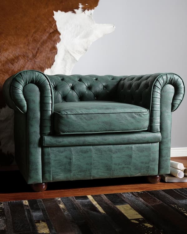 Chesterfield Lenestol Grønn Kunstskinn Møbeltrekk Mørkt Tre Ben