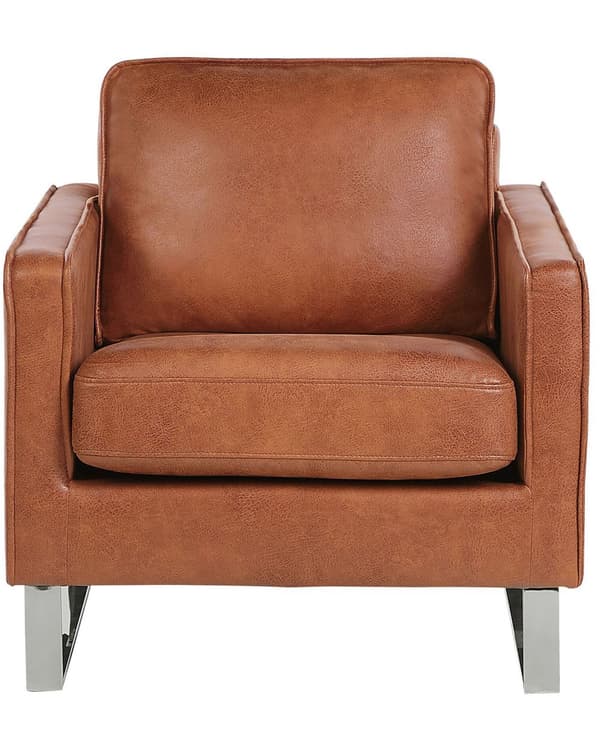 Lenestol Brun Kunstskinn Sølvfarget understell 76 x 82 x 82 cm Minimalistisk design Hvilestol Stue