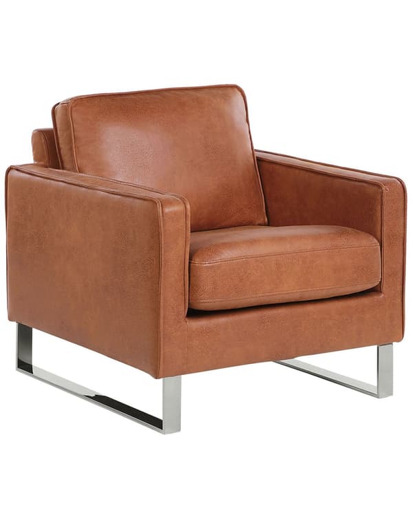Lenestol Brun Kunstskinn Sølvfarget understell 76 x 82 x 82 cm Minimalistisk design Hvilestol Stue
