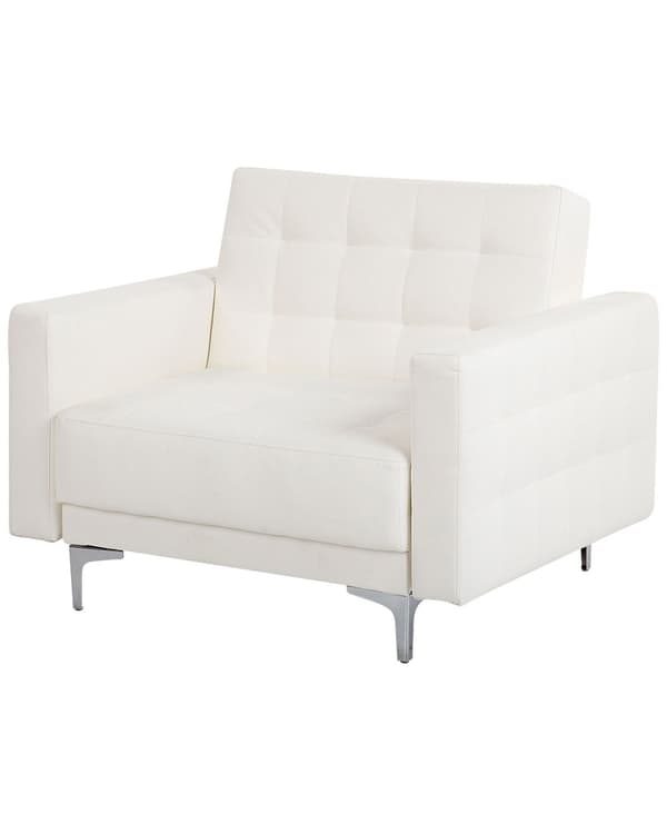 Lenestol Hvit Imitert skinn Justerbar rygg Metallben Dekorative knapper Moderne design Hvilestol Stue