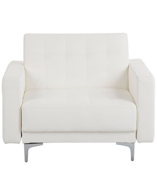 Lenestol Hvit Imitert skinn Justerbar rygg Metallben Dekorative knapper Moderne design Hvilestol Stue