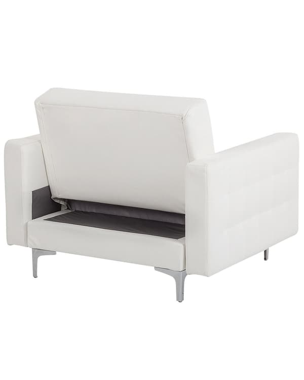 Lenestol Hvit Imitert skinn Justerbar rygg Metallben Dekorative knapper Moderne design Hvilestol Stue