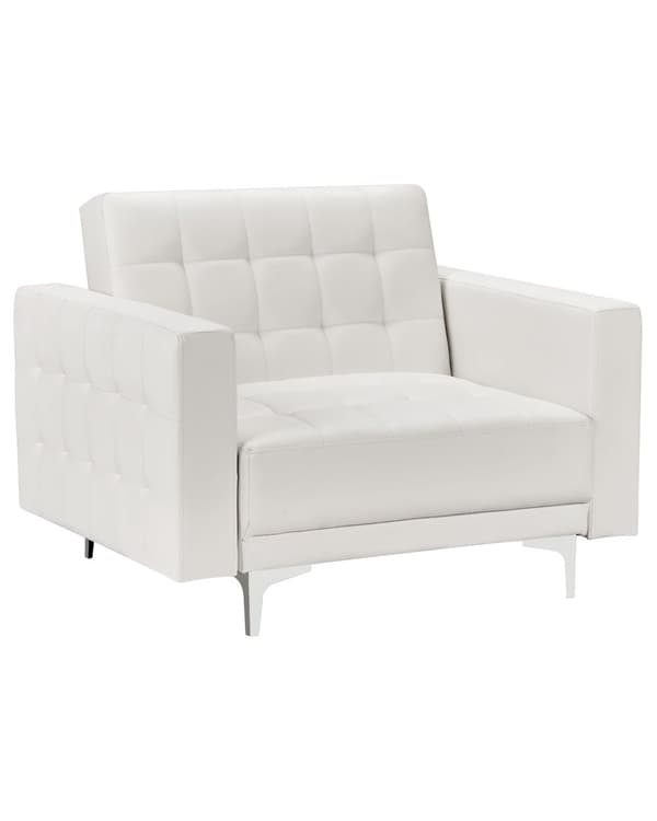 Lenestol Hvit Imitert skinn Justerbar rygg Metallben Dekorative knapper Moderne design Hvilestol Stue