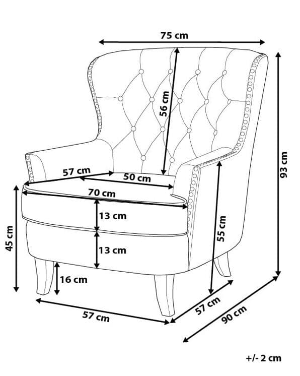 Lenestol Lysegrå Polyesterstoff 75 x 93 x 90 cm Svarte ben Dekorative knapper og spikerhoder Chesterfield-stil Hvilestol