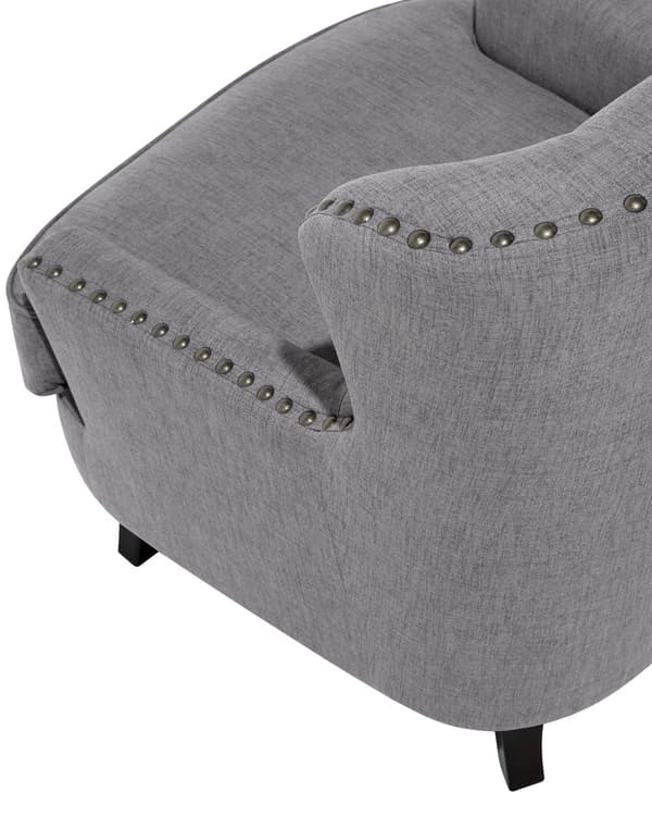 Lenestol Lysegrå Polyesterstoff 75 x 93 x 90 cm Svarte ben Dekorative knapper og spikerhoder Chesterfield-stil Hvilestol